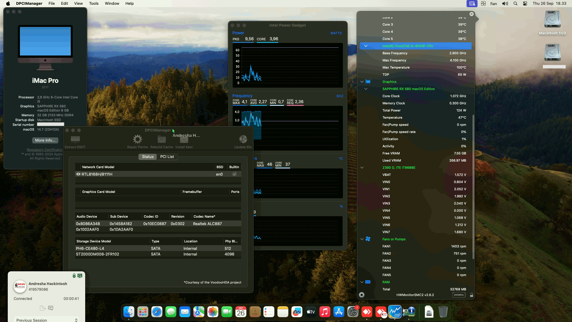 Success Hackintosh macOS Sonoma 14.7 Build 23H124 in Gigabyte Z390 D + Intel Core i5 9400F + Sapphire RX 580